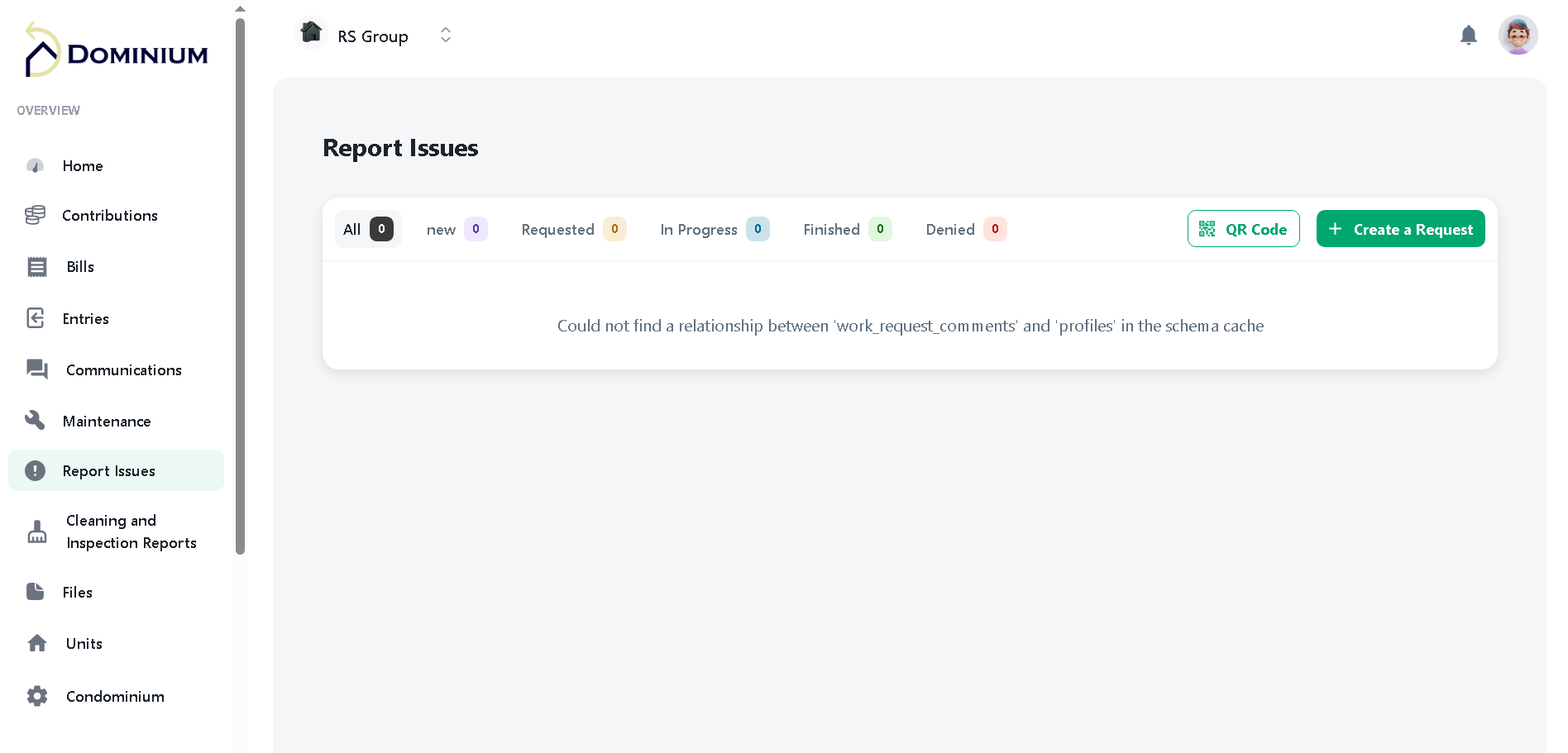 Dominium resident portal — issue reporting and client view